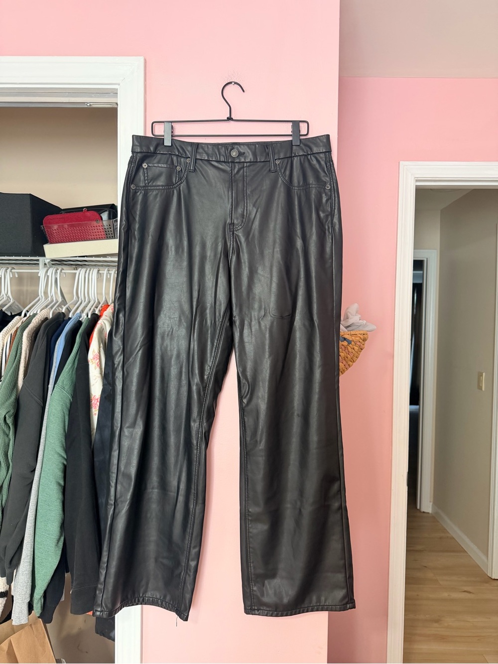 American Eagle Stretch Curvy Black Leather Pants
